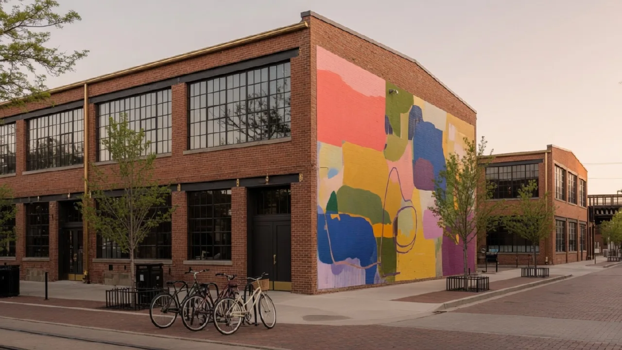 A mural on a brick wall in the Yards arts district