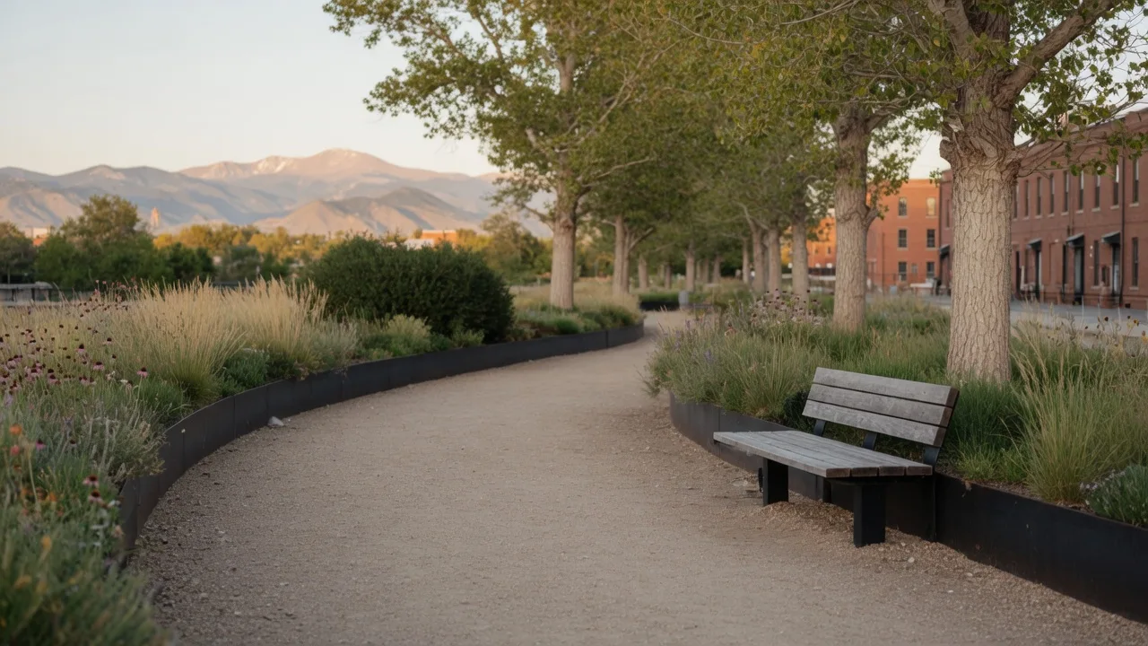 An urban park on a former rail corridor with native prairie planting